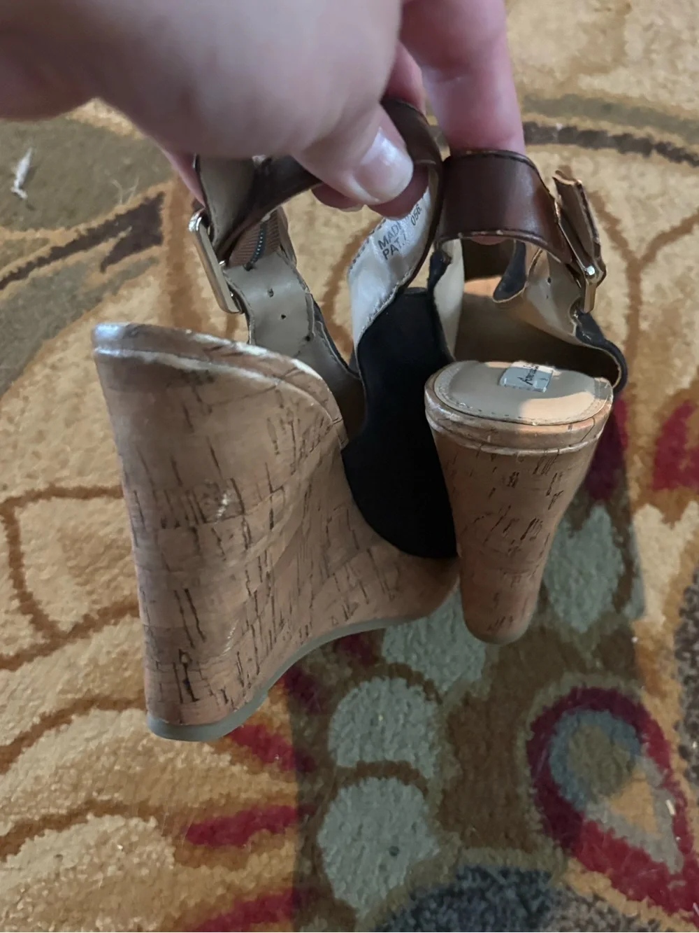 American Eagle By Payless Black Suede Cork Wedge Sandals